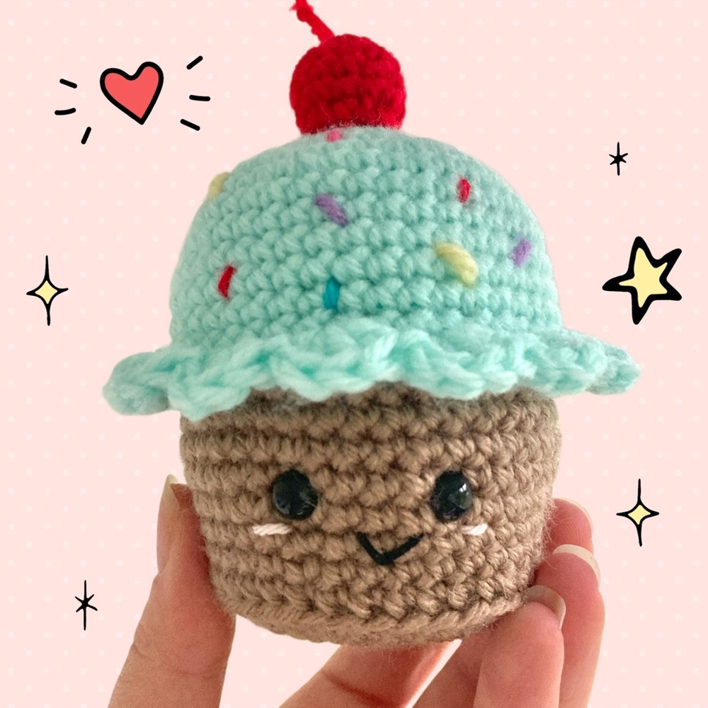 Crochet cupcake play rattle NWT handmade rattle mint green